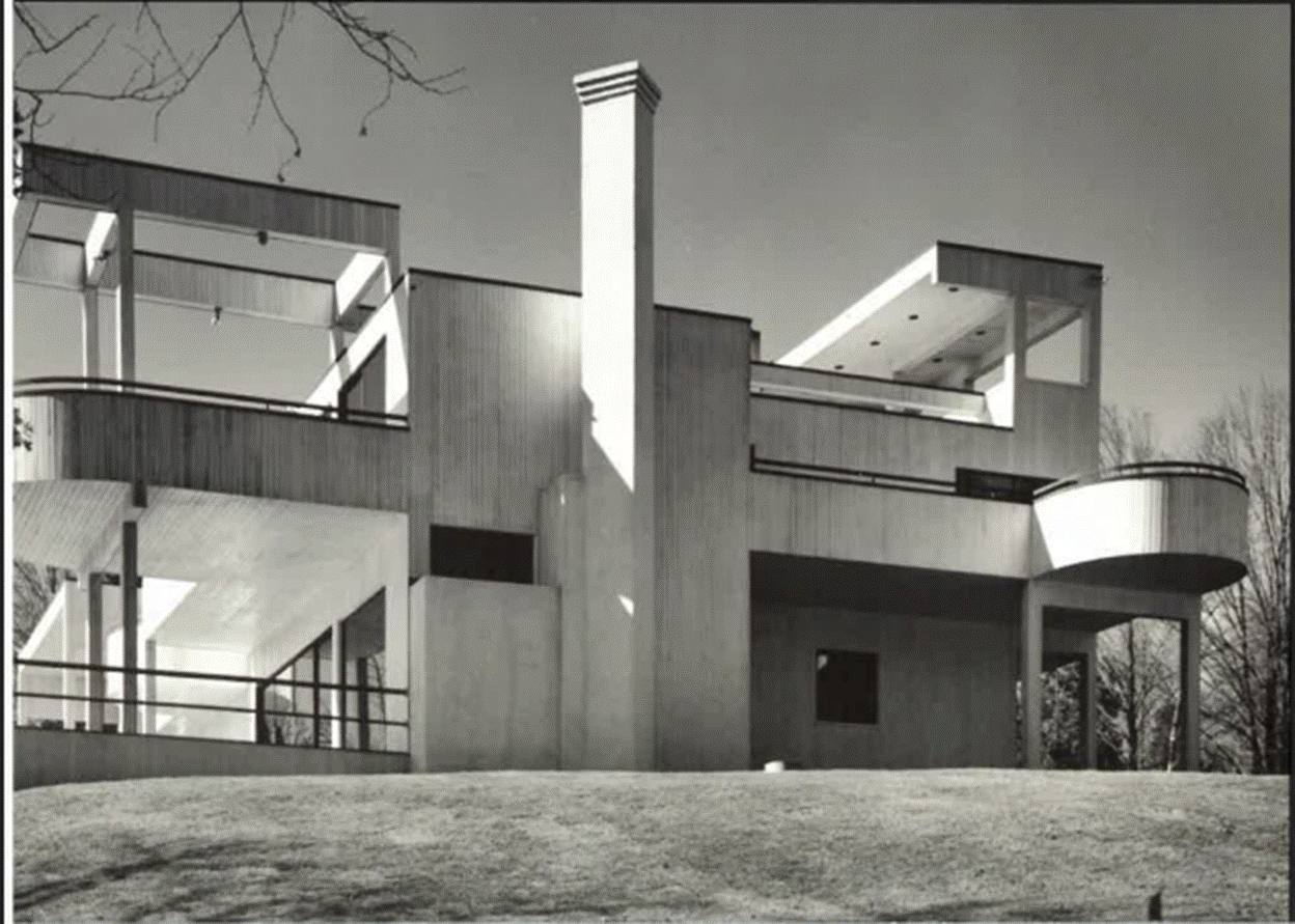 A black and white photo of a house
