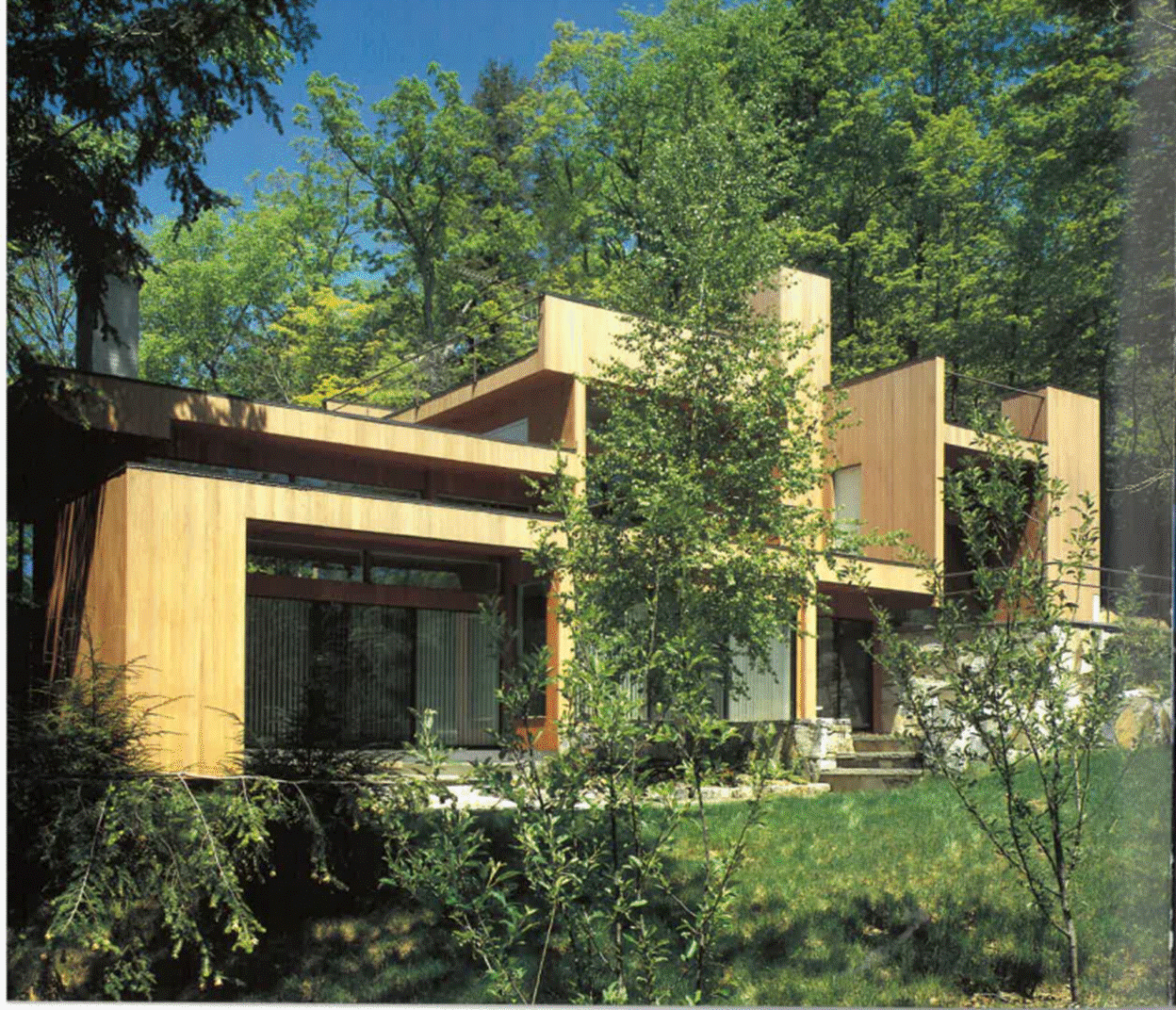 A house with trees in the background
